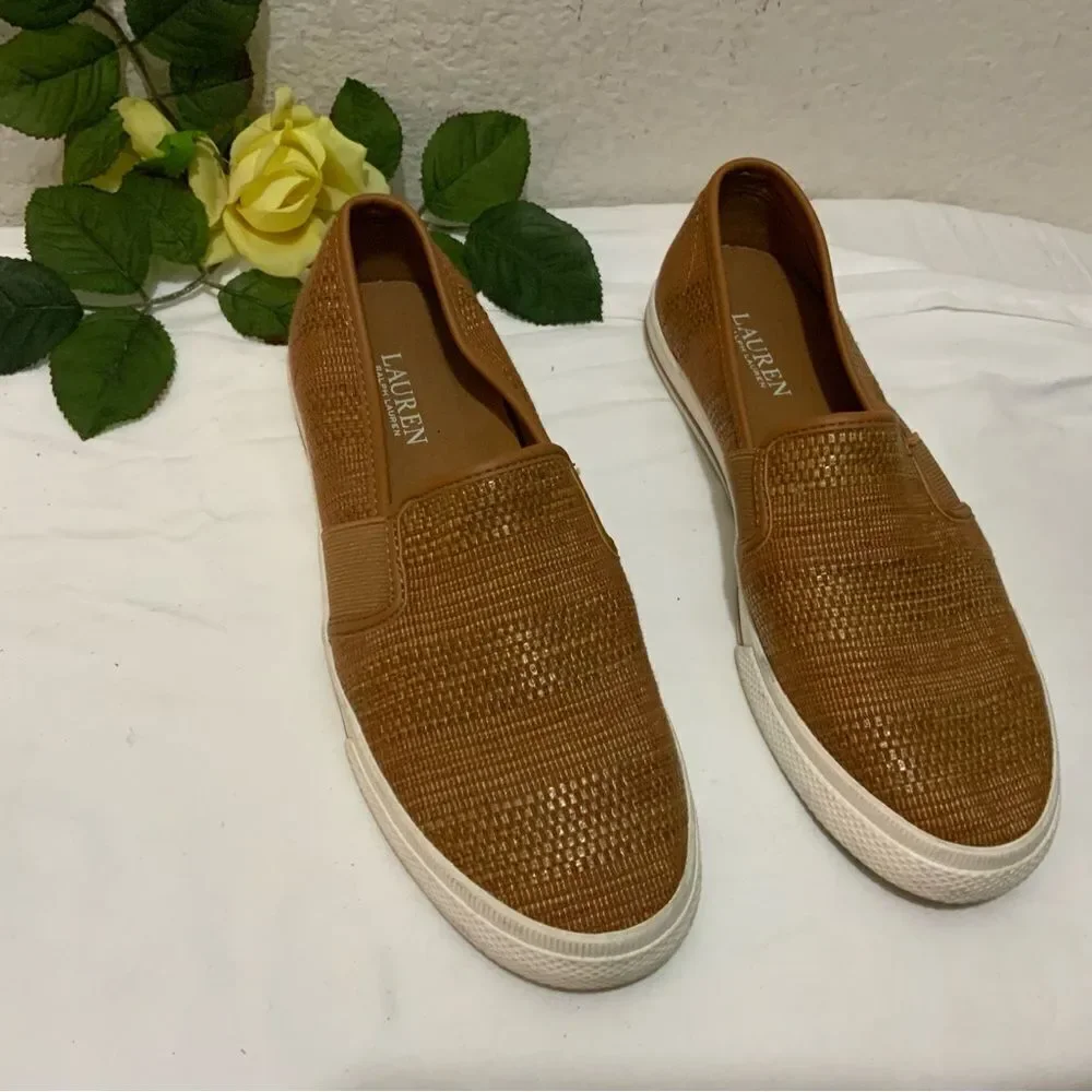 Lauren by Ralph Lauren Jinny Womens Woven Slip-On Sneaker. Tan Cushionin 8 B